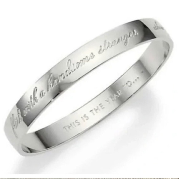NWT Kate Spade Idiom “This Is The Year To …” Bangle Bracelet Silver - Picture 1 of 6